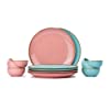 Shay Ceramic Dinner Plate Set, 12 Pcs, Pink & Blue | Shay Sprinkle Series | Crockery Set for Dining Table | Dining Sets Crockery Items | Glossy Finish | Premium Porcelain (Pink & Blue, 12 Pieces)