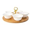 EZ Life Royal White Bowls - 5 Bowls on Bamboo Tray - with Gold Handle - Dinnerware - Serveware Matte Finish Stoneware Ceramic Serving Bowls Dinnerware - Home Kitchen, tableware, Serveware -Kitchenware