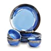 ST Ceramic 'Sapphire Dribble' Hand Glazed Studio Pottery Dinnerware Set Dinner Plates & Dinning Bowl Katoris (Microwave Safe & Dishwasher Safe, 10 Inch 4 Plates & 4 Bowls 200 ml) Ceramic Dinner Set