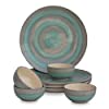 ST Ceramic Handpainted Sea Green & Sea Grey Ceramic Dinnerware Set Dinner Plate & Dinning Bowls (Microwave Safe & Dishwasher Safe, 10 Inch 4 Full Plates 4 Katoris 180 ml) Ceramic Dinner Set