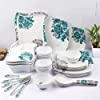 Castleite Marvella 40 Pieces Melamine Dinner Set - Elegant, Break Resistant, Designer Crockery Dinnerware in Exclusive Edgy Square Shape for Your own Home Kitchen or Gifting (Teal Blue)