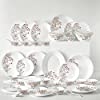 Larah by BOROSIL Red Bud 47 Pcs Opalware Dinner Set. White
