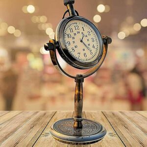 Handmade Antique Stand Brass Table Top Clock with Roman Numbers Nautical Style Home & Office Decor Gift Item