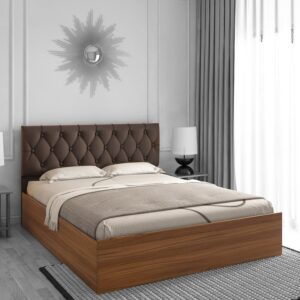 Comet King Size Upholstered Bed With Box Storage In Exotic Teak Finish